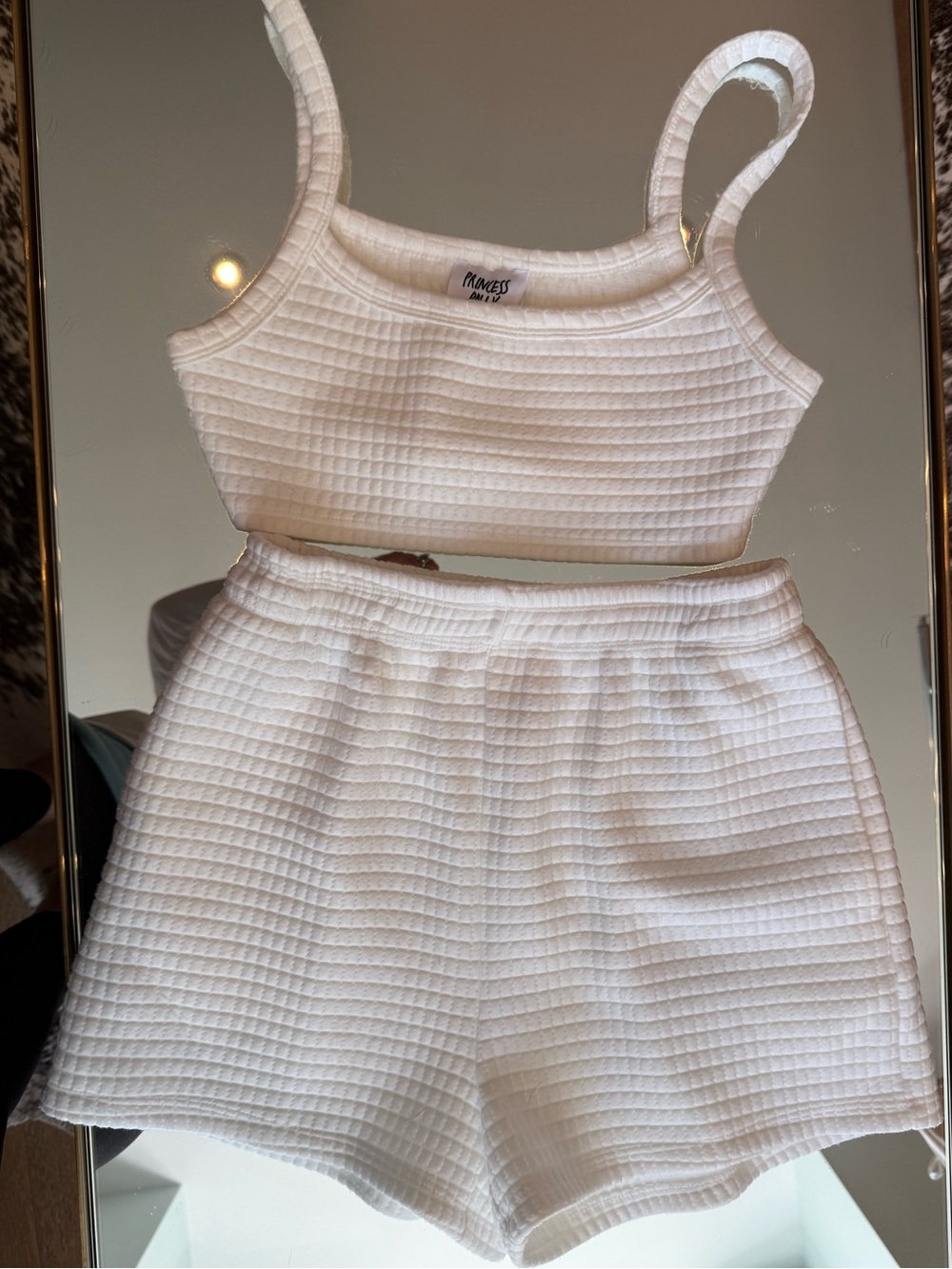 Pre-Loved Princess Polly White Quilted Two-Piece Crop Top & Shorts Set